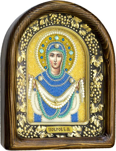 Иконы Покров Пресвятой Богородицы, икона из бисера 185 х 230 мм