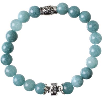 Утварь и подарки Браслет из камня кварц серый с крестом, 20 звеньев