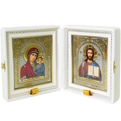 Иконы Складень Казанская Божия Матерь, Спаситель (экокожа, размер иконы 12,5 х 14,5 см)