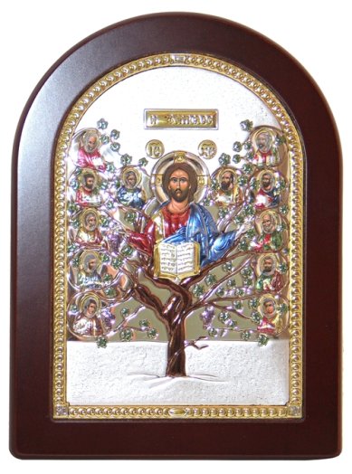 Иконы Икона Древо Жизни икона Спасителя в серебряном окладе, ручная работа (10 х 15,5 см)