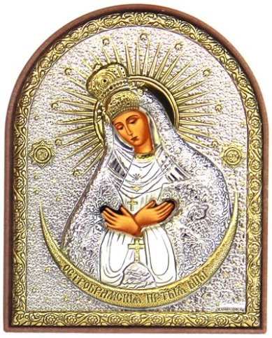 Иконы Остробрамская икона Божией Матери в серебряном окладе на пластике (8,5 х 10,5 см) 
