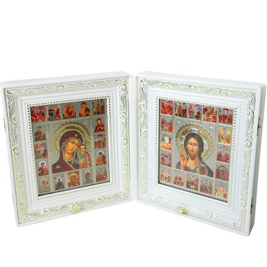 Иконы Складень Казанская Божия Матерь, Спаситель (экокожа, размер иконы 21,5 х 24,5 см)