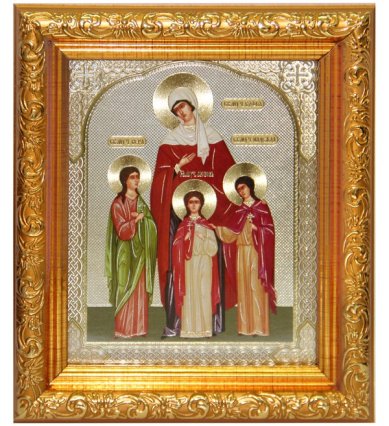 Иконы Вера, Надежа, Любовь и их мать София икона под стеклом (13 х 15 см)