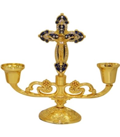 Утварь и подарки Подсвечник «Крест» с распятием (2 свечи)