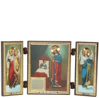 Иконы Целительница икона Божией Матери с архангелами складень тройной (13 х 7,5 см)