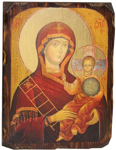 Иконы Молченская икона Божией Матери на дереве под старину (18 х 24 см)