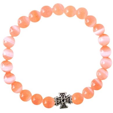 Утварь и подарки Браслет 23-24 звена из камня кошачий глаз с крестом (d = 8 мм)