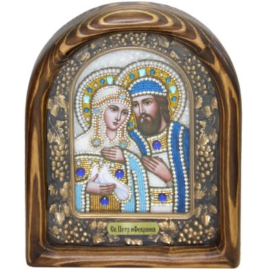 Иконы Петр и Феврония святые князья икона из бисера (18,5 х 23 см)