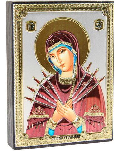 Иконы Семистрельная икона Божией Матери в серебряном окладе (8,4 х 11,2 см)
