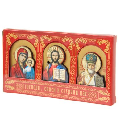 Иконы Триптих автомобильный объемный на деревянном планшете