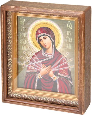 Иконы Семистрельная икона Божией Матери в киоте (27,5 х 33 см)