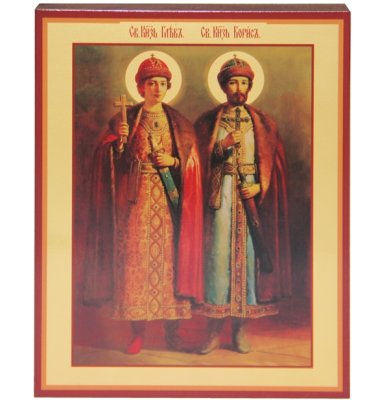 Иконы Борис и Глеб благоверные князья икона на дереве, ручная работа (12,7 х 15,8 см)