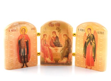 Иконы Триптих Троица с Архангелами, икона из селенита, 135 х 65 мм