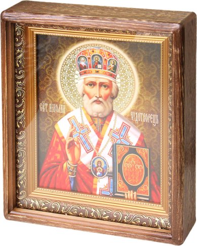 Иконы Николай Чудотворец, икона в киоте (27,5 х 33 см)