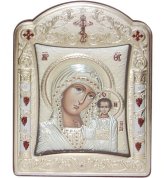 Иконы Казанская икона Божией Матери греческая в серебряном окладе ручная работа (11,5 х  15,3 см)