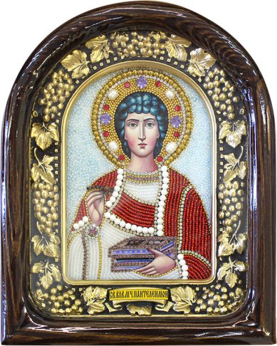 Иконы Пантелеимон Великомученик икона из бисера (18,5 х 23 см)