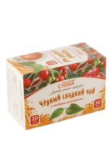 Натуральные товары Крымская Стевия. Черный сладкий чай с шиповником (20 пакетиков,30г)