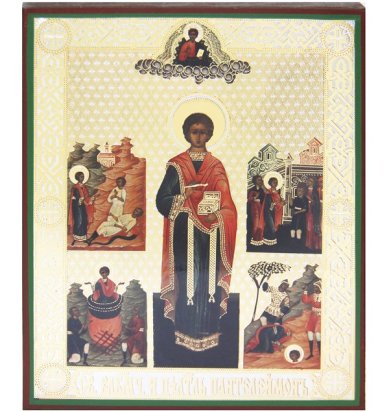 Иконы Пантелеимон целитель икона литография на дереве (17,5 х 21 см)