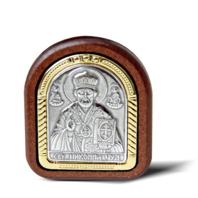 Иконы Николай Чудотворец в деревянной арочной оправе 4 см х 4 см