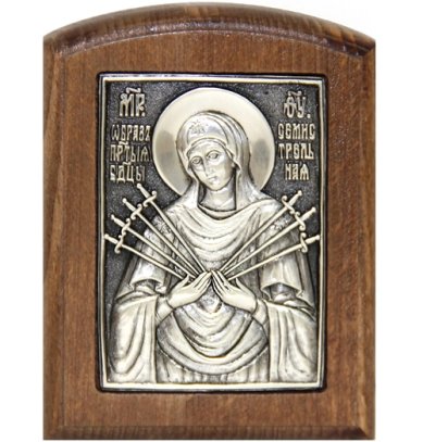 Иконы Семистрельная икона Божией Матери икона, ручная работа (7,5 х 10 см)