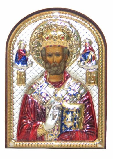 Иконы Николай Чудотворец икона в серебряном окладе, ручная работа (4,5 х 6,5 см)