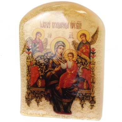 Иконы Всецарица, икона настольная из селенита (45 х 30 х 65 мм, 65 г)