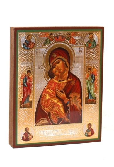 Иконы Владимирская икона Божией Матери с предстоящими литография на дереве (13 х 16 см)