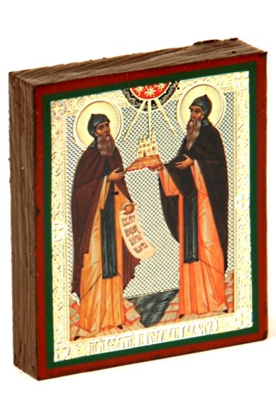 Иконы Сергий и Герман Валаамские икона литография на дереве (6 х 7 см)