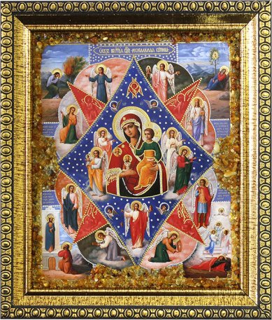 Иконы Неопалимая Купина, икона Божией Матери с янтарной крошкой, 14 х 16 см