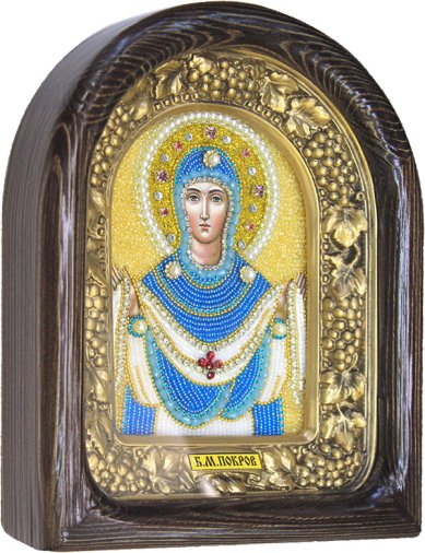 Иконы Покров, икона Божией Матери из бисера 185 х 230 мм