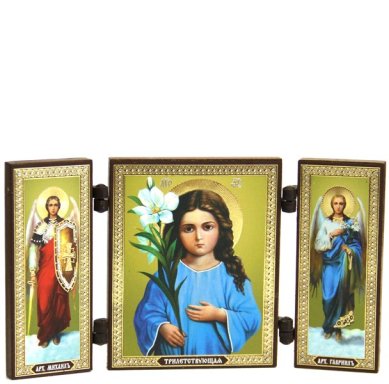 Иконы Трилетствующая икона Божией Матери с архангелами складень тройной (13 х 7,5 см)