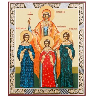 Иконы Вера, Надежда, Любовь и мать их София икона на оргалите (11 х 13 см, Софрино)