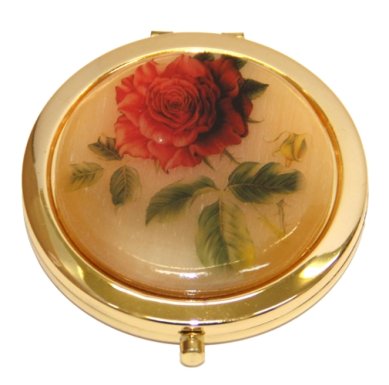 Утварь и подарки Зеркало карманное двойное с селенитной вставкой «Роза» (7 см)