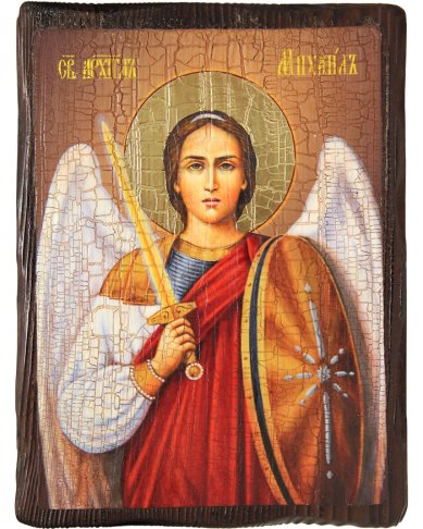 Иконы Архангел Михаил, икона на дереве под старину (18 х 24 см)