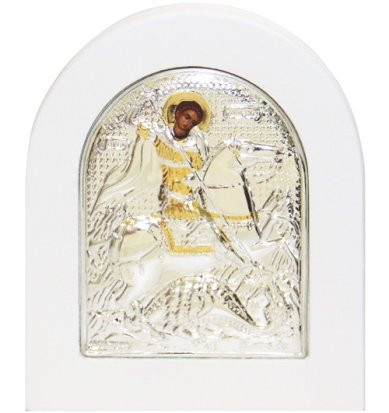 Иконы Георгий Победоносец икона в серебряном окладе, ручная работа (8,5 х 10,5 см)