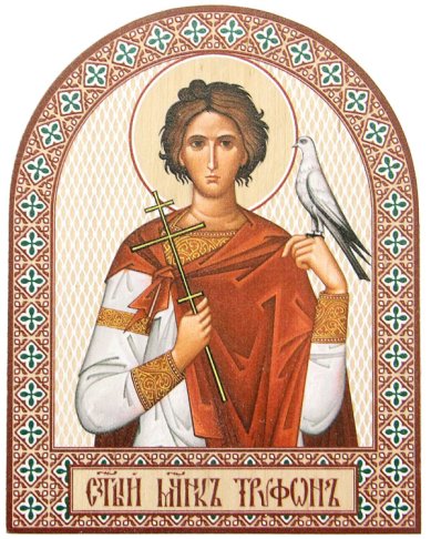 Иконы Трифон святой мученик, икона аркой из дерева, 9,5×12 см