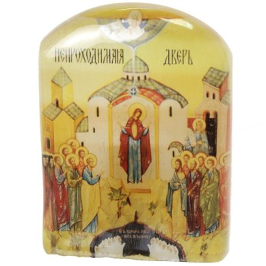 Иконы Непроходимая Дверь, икона настольная из селенита (45 х 30 х 65 мм, 65 г)