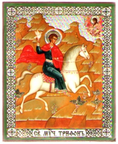 Иконы Трифон мученик икона литография на дереве (13 х 16 см)