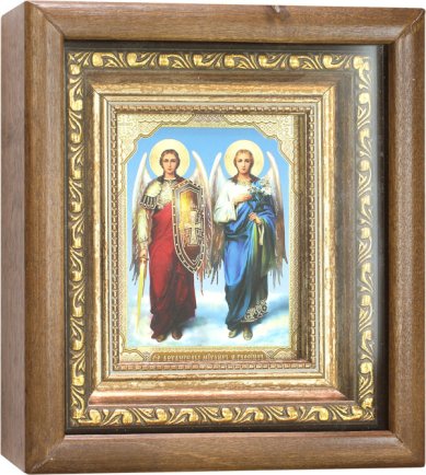 Иконы Архангелы Михаил и Гавриил икона в киоте с багетом, 16,5 х 19 см