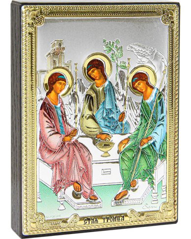 Иконы Святая Троица икона в серебряном окладе (8,4 х 11,2 см)