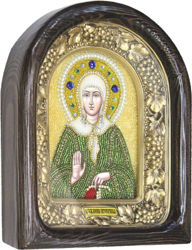 Иконы Ксения Петербургская икона из бисера (белый фон,18,5 х 23 см)