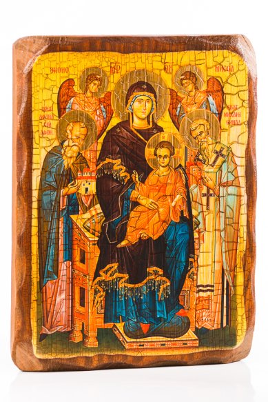Иконы Домостроительница (Экономисса) с предстоящими икона Божией Матери на доске под старину (18х24 см)