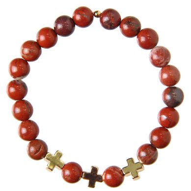 Утварь и подарки Браслет из камня яшма с крестом, 20 звеньев