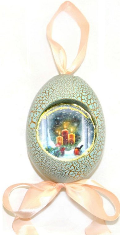 Утварь и подарки Рождественская подвеска яйцо «С Рождеством Христовым!» (свечи, бирюзовое)