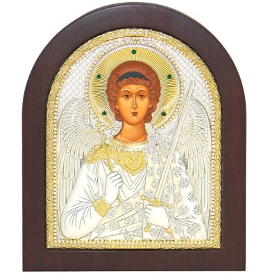 Иконы Ангел Хранитель икона в серебряном окладе, ручная работа (14,5 х 18 см)