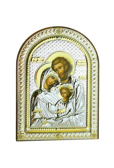 Иконы Святое Семейство икона в серебряном окладе, ручная работа (9,5 х 13 см)