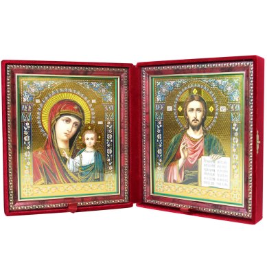 Иконы Складень ручной работы (бархат, размер иконы 17,5 х 20,5 см)