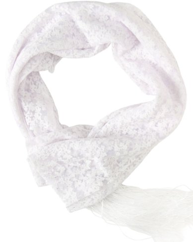 Утварь и подарки Шарф белый с цветочным узором и блестками (хлопок, синтетика) 50х150 см