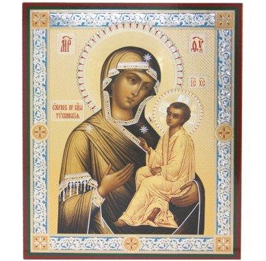 Иконы Тихвинская икона Божией Матери на оргалите (18 х 22 см, Софрино)