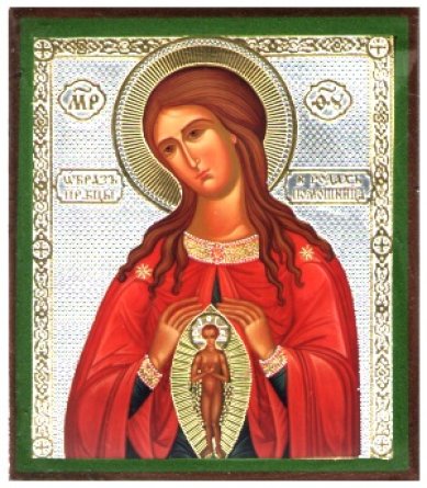Иконы Помощница в родах икона Божией Матери на дереве (6х7 см, Тиль)